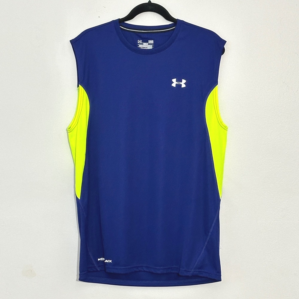 Under Armour Mens Shirt L Coldblack HeatGear Neon Sleeveless Training Running